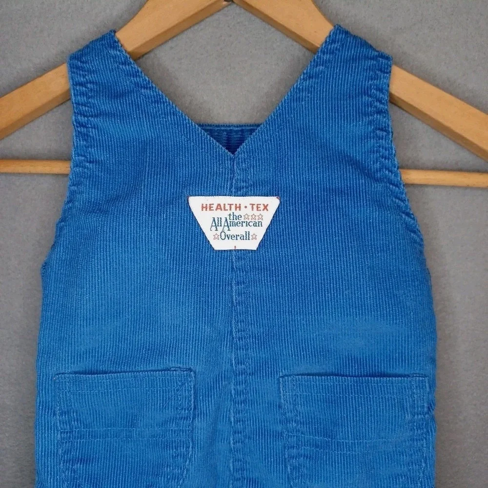 Health-Tex Blue‎ Corduroy Overalls Iinfant Solid Made In USA Logo Vintage